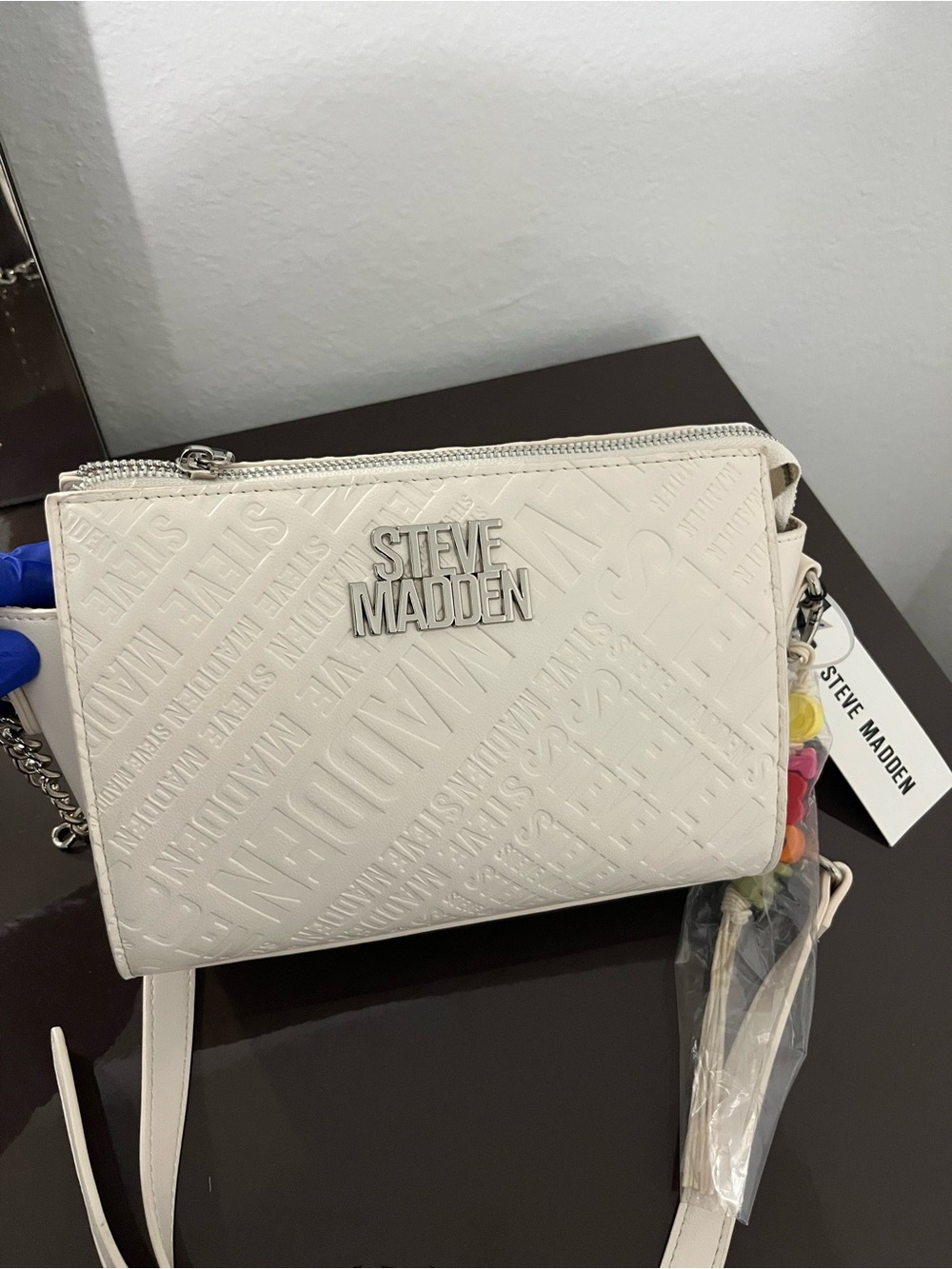 Steve Madden Light Cream Embossed Logo Crossbody